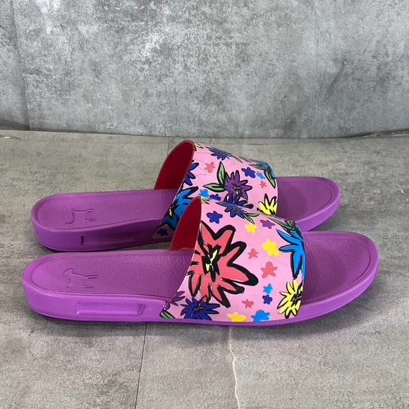 Goats Women's Purple Floral-Print The Slide W Round-Toe Slide Sandals SZ 5 - Picture 1 of 12